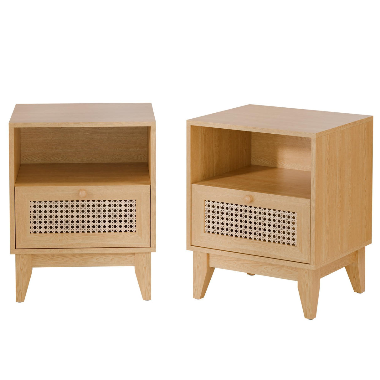 Modern Wicker Rattan Stand Set of 2, Rattan Stand with Drawer and Small Space