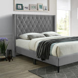 Amelia Velvet Tufted Queen Platform Bed in Gray