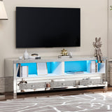 Silver TV Stand for 65 Inch TVs, Mirrored TV Stand with LED Light