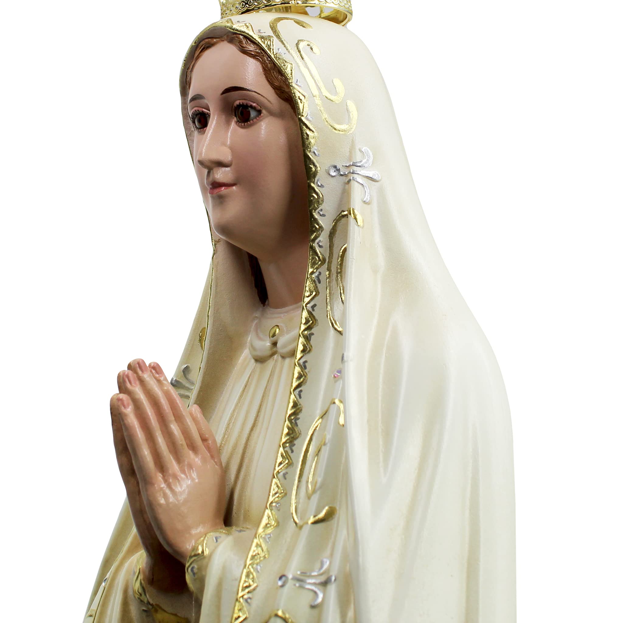 Hand Painted Our Lady of Fatima Statue Religious Figurine Virgin Mary Made in Portugal (Beige, 29.5 Inch)