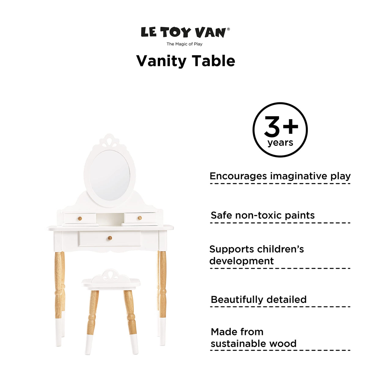 Wooden Vanity Table with Vanity Mirror and Vanity Chair - Bedroom Furniture