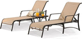 Patio Chaise Lounge Outdoor Adjustable Back Metal Lounge Chair with Bistro Table 3 Pieces