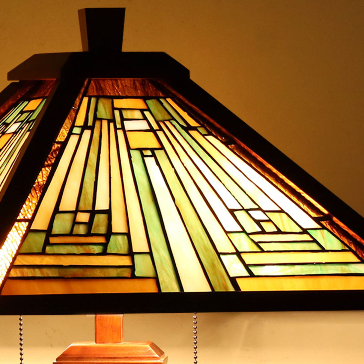 Capulina Tiffany Lamp Stained Glass Table Lamp 3-Light 15X15X26 Inches Amber Brown Wooden Base Tiffany Style Desk Lamp with Night Light Decor for Living Room Bedroom Home Office