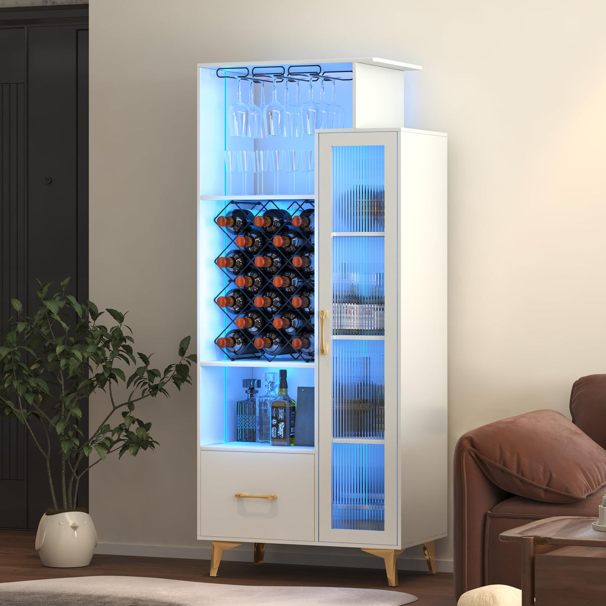 LED Liquor Wine Cabinet, Wine Bar Cabinet with USB Port, Bar Cabinets