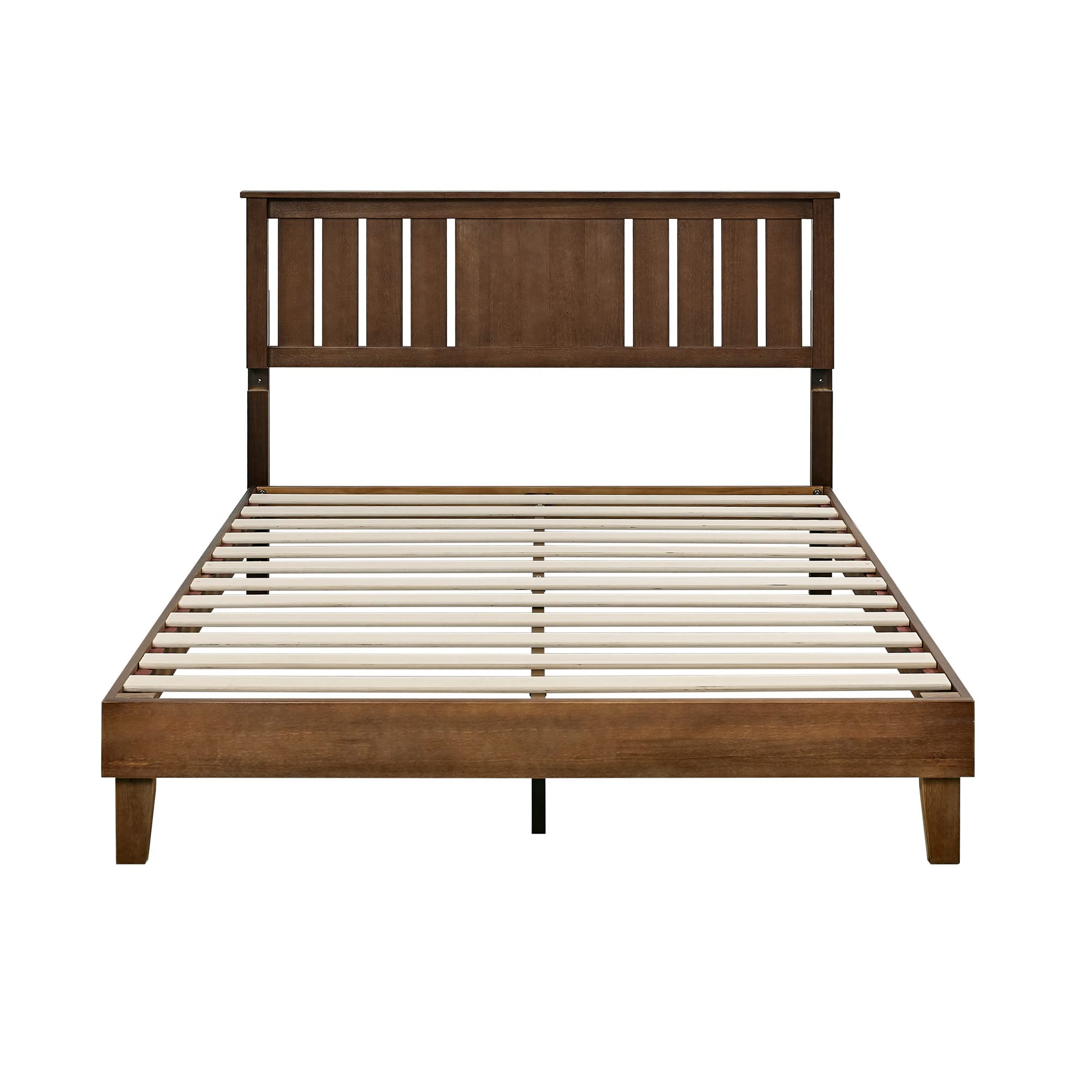 MUSEHOMEINC Queen Size Solid Wood Platform Bed,Mid-Century Modern Bed Frame with Adjustable Height Headboard,Wooden Slat Support,No Box Spring Needed, Easy Assembly (King)