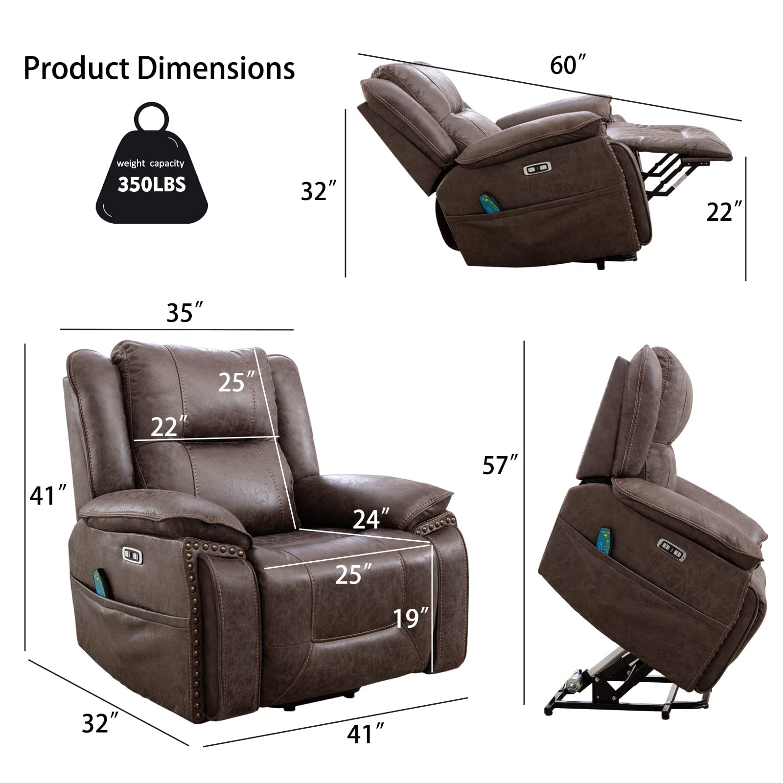 Dual Motor Large Power Lift Recliner Chair with Massage and Heat for Elderly Big People
