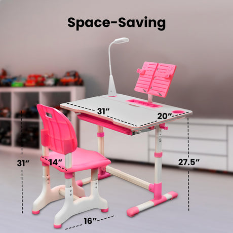 Kids Study Table and Chair Set,Height Adjustable Children's Study Desk