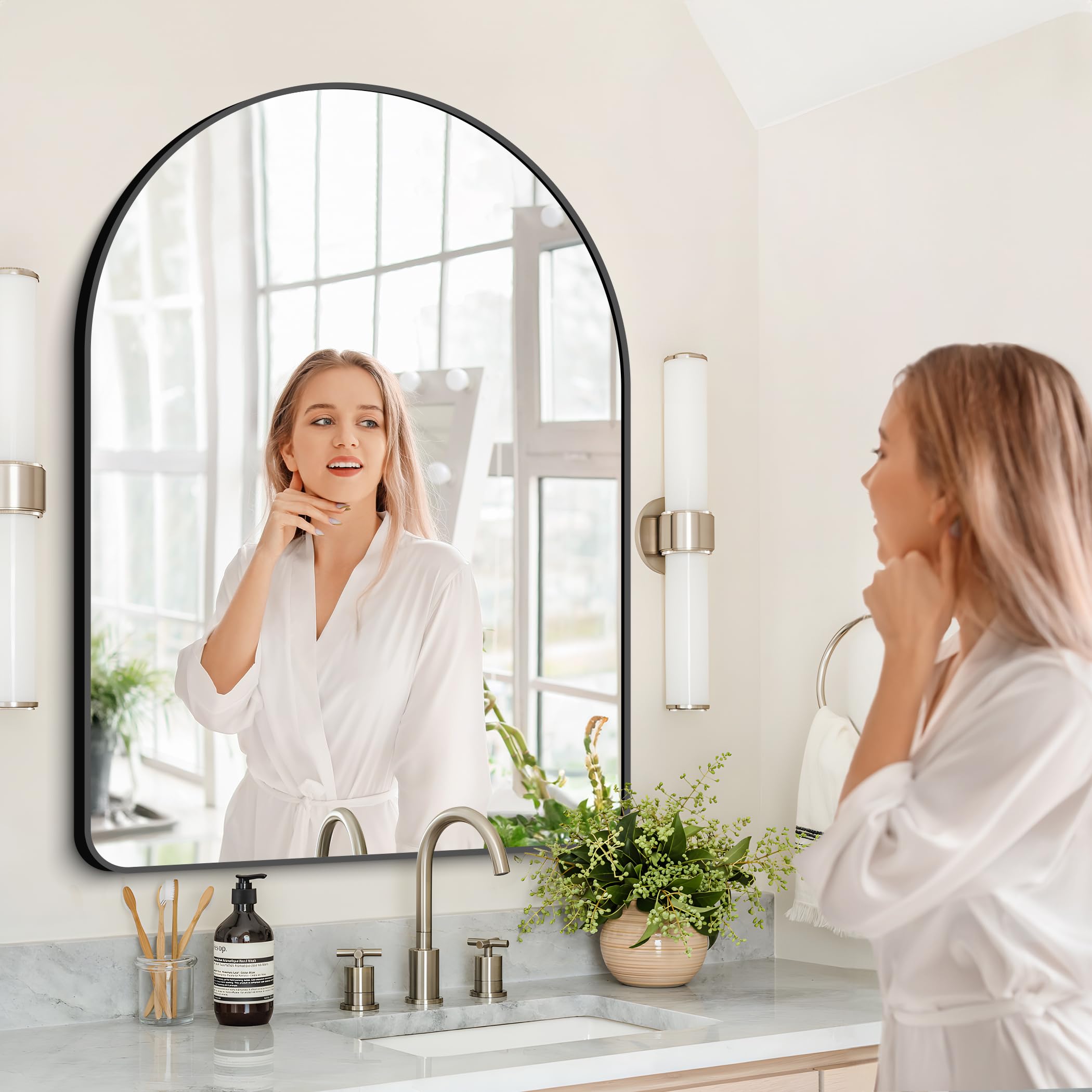 Arched Bathroom Mirror,  Black Arched Mirror for Bathroom