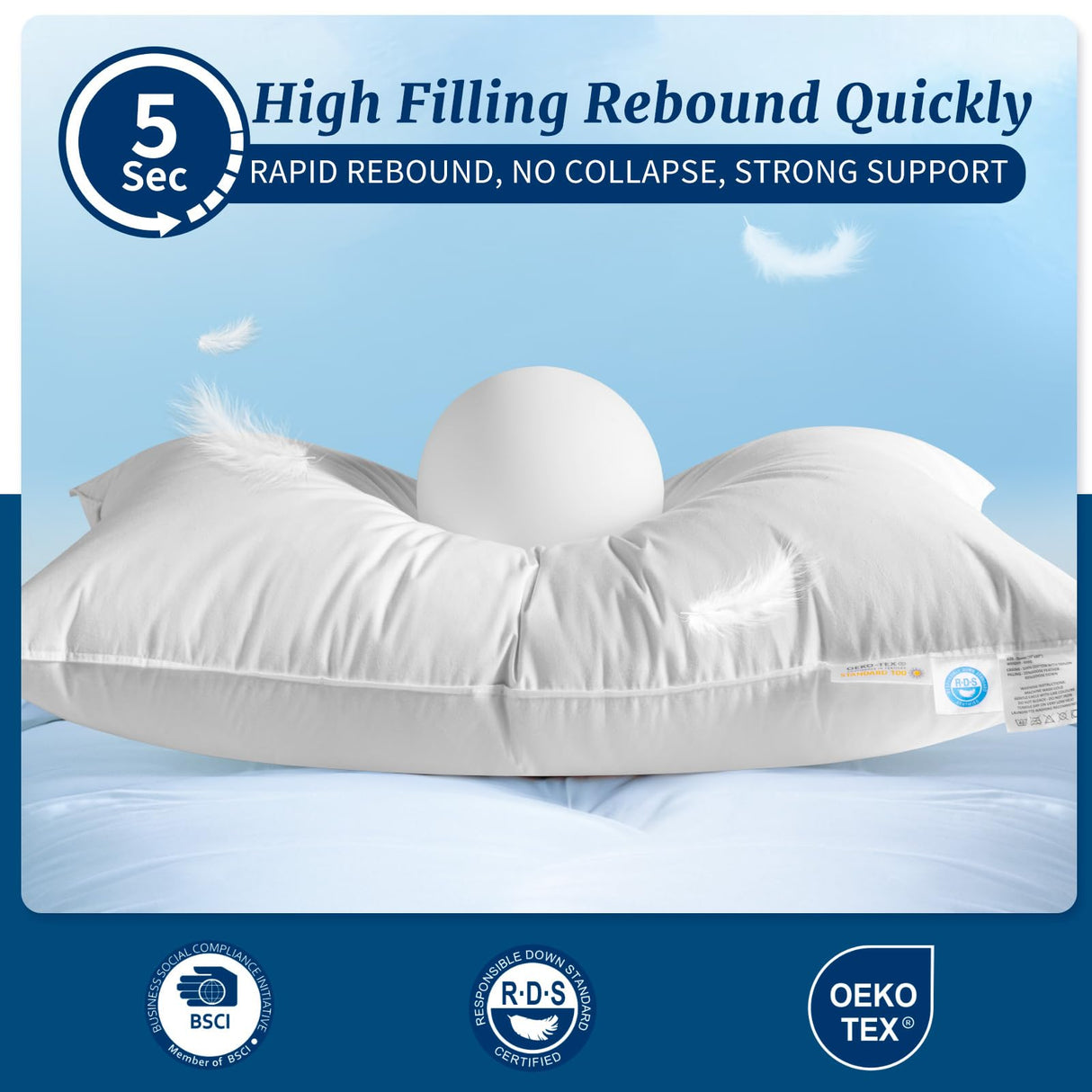 AiAngu Canadian Luxury Goose Down Pillow Queen Size - 900 Fill Power, 100% Cotton with Teflon Shell- Ultra Comfort Sleep Pillows - Bed Pillows for Back, Stomach, Side Sleeper(White,Queen(Pack of 1))
