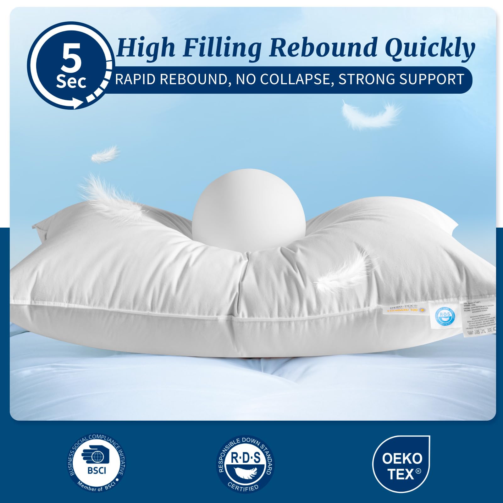 AiAngu Canadian Luxury Goose Down Pillow Queen Size - 900 Fill Power, 100% Cotton with Teflon Shell- Ultra Comfort Sleep Pillows - Bed Pillows for Back, Stomach, Side Sleeper(White,Queen(Pack of 1))