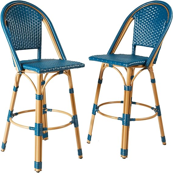 Outdoor Bar Stools Set of 2  30 Inch Bar Height Rattan Patio Barstools with Back