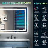 65x36 Inch RGB LED Bathroom Mirror with Front and Backlight