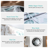 MILDLY 100% Long-Staple Cotton Duvet Cover Set, Gradient Teal Leaves Pattern Bedding Set 3pcs, Ultra Soft Breathable Chic Comforter Cover