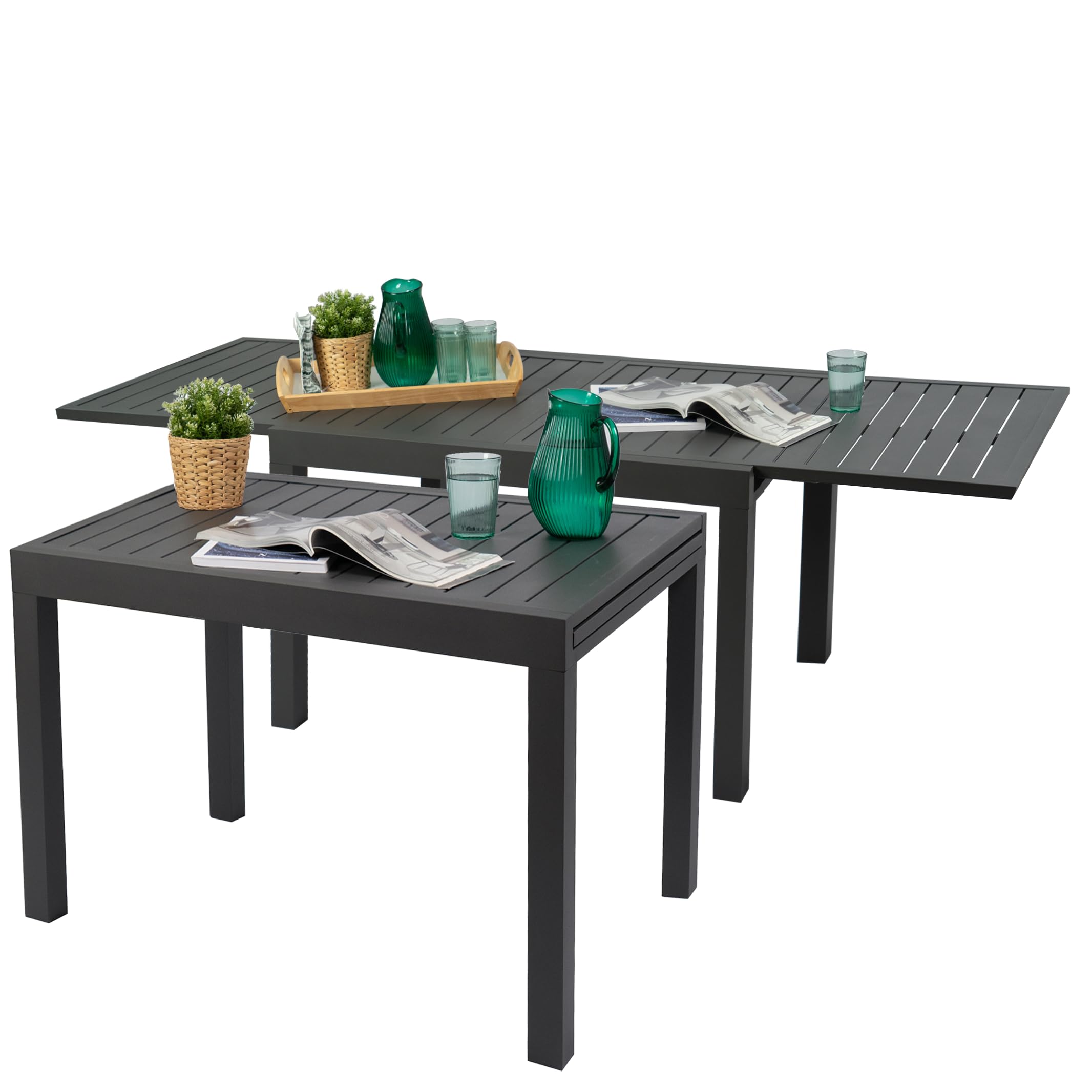 Villa Expandable Patio Dining Table - Adjustable, Aluminum Outdoor Furniture for 4-6 Person