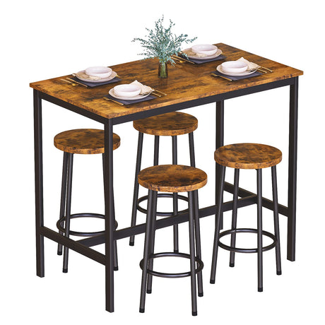 Bar Height Table and Chairs Bar Table with 4 Stools Industrial Counter Height Dining