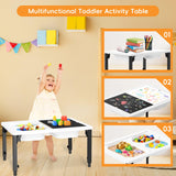 Foldable Sensory Table for Toddlers, Adjustable Height Kids Table, Wooden Activity Table with Metal Legs