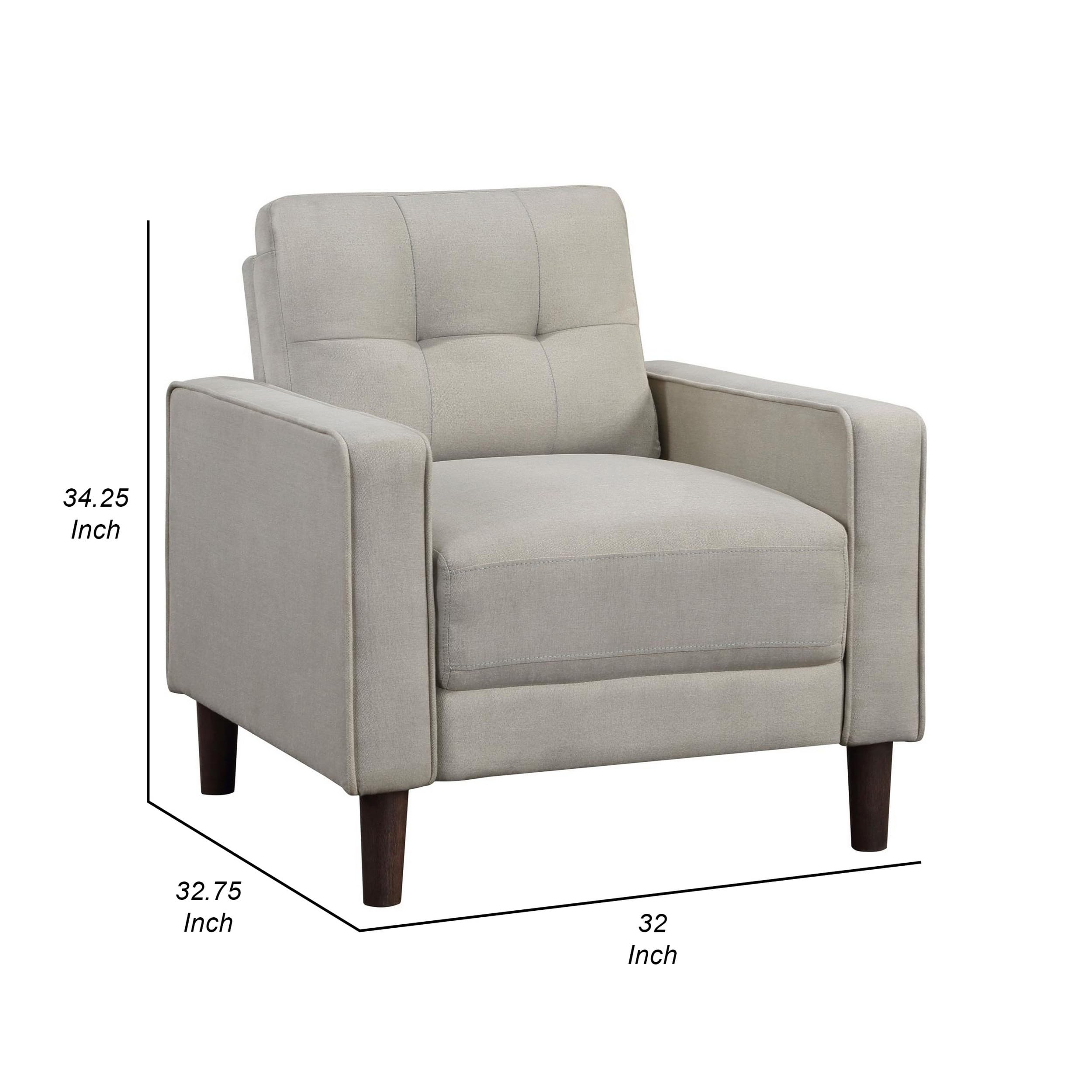 32 in. Bow Grid Tufted Accent Chair with Track Arms & Self Welt Trim Beige & Black