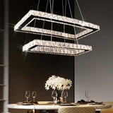 Modern Chandelier 2 Rings Rectangular Crystal Chandeliers LED Pendant Light Adjustable