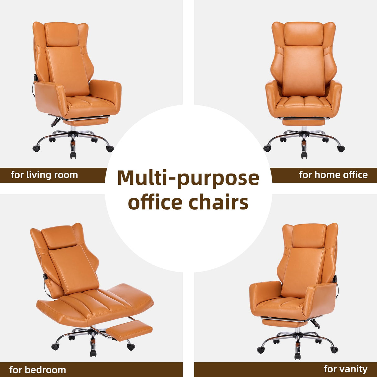 Orange Leather Office Chair with Massage and Footrest