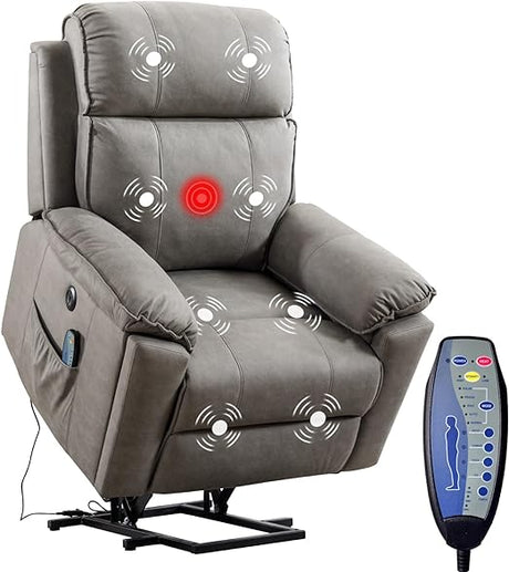 Large Power Lift Chair with Massage and Heat for Elderly Recliner, Brown2