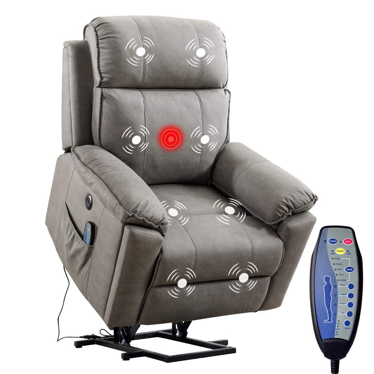 Large Power Lift Chair with Massage and Heat for Elderly Recliner, Brown