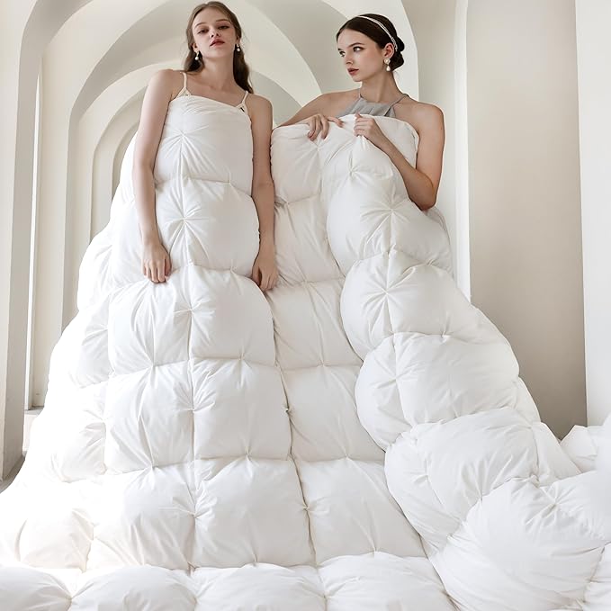 Pinch Pleat Goose Down Feathers Comforter Twin Size All Season-Ultra Soft and Cozy