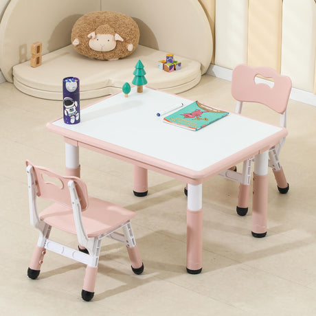 Kids Table and Chairs, Height-Adjustable Toddler Table and Chair Set with 31.5''Lx23.6''W Graffiti Desktop