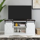 TV Stand, Storage Cabinet with Sliding Barn Doors and Adjustable Shelves, Modern 28”H,