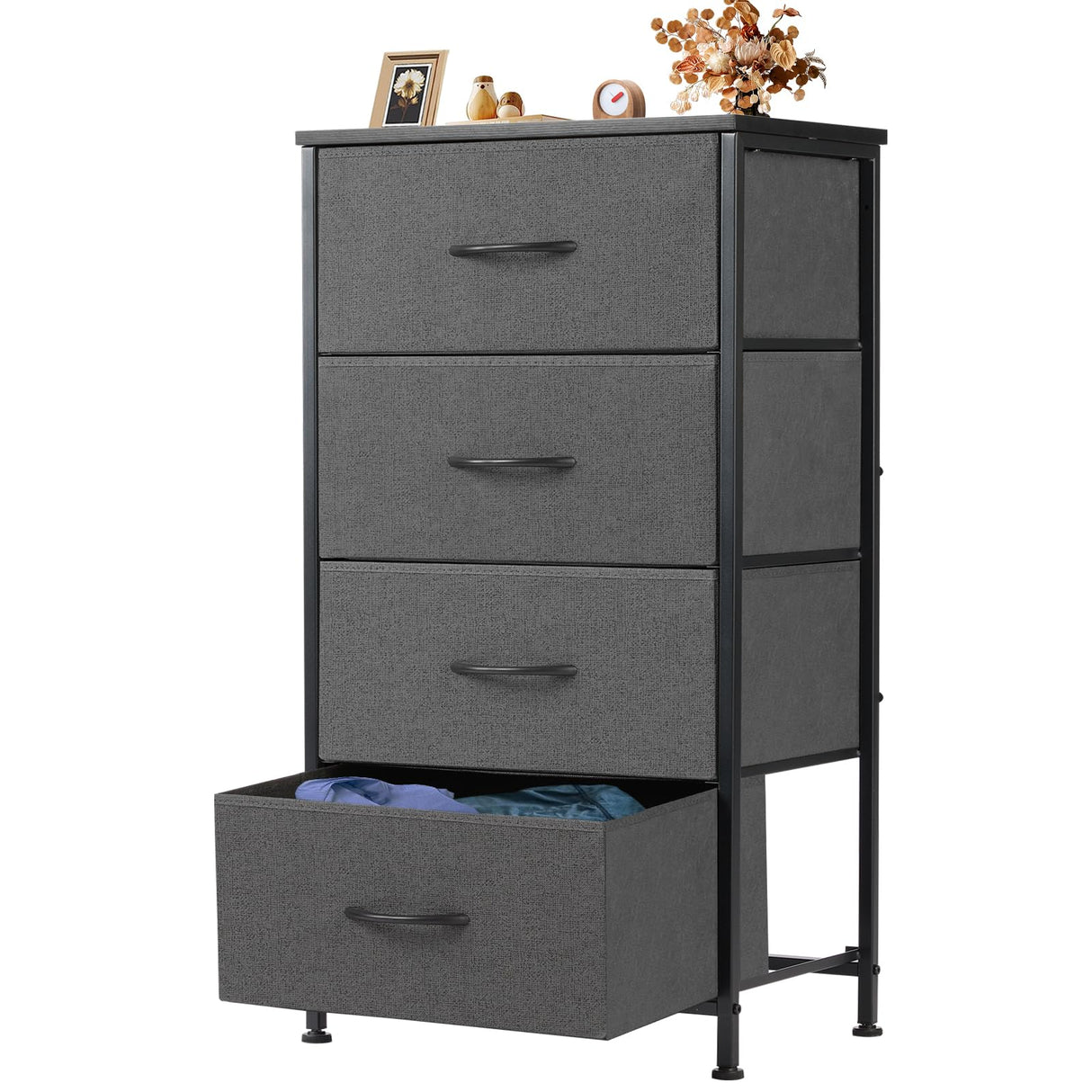 Dresser for Bedroom, Storage Drawers, Skinny Fabric Storage Tower with 4 Drawers,