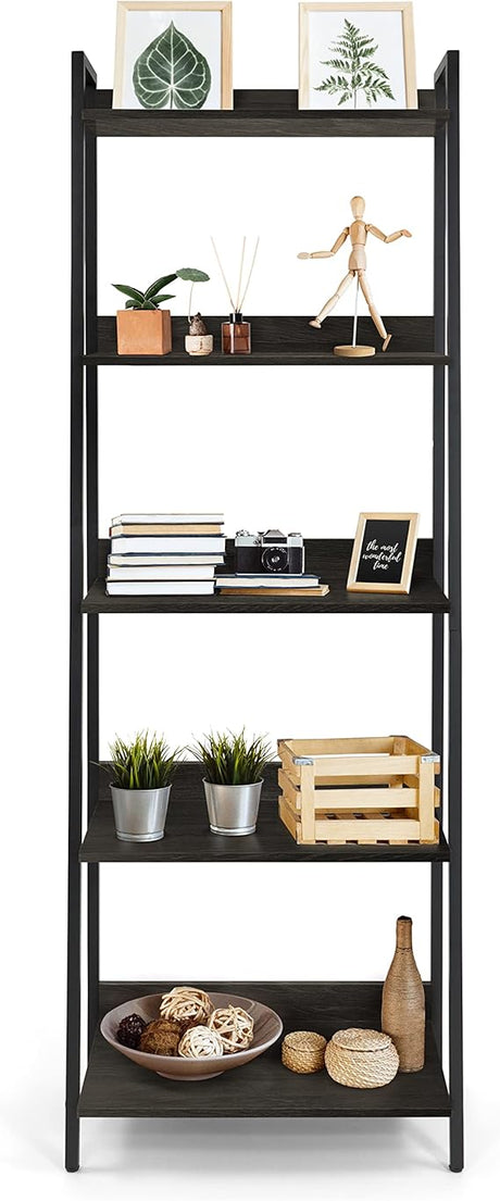 5 Tier Ladder Bookshelf, 24 Inch Width Free Standing Shelf, Bookcase Shelf Storage Rack