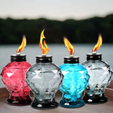 4 Pack Glass Table Top Light Torches for Outside, Easy to Refill Glass Citronella Torches