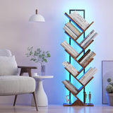 Bookshelf with LED Lights, 9 Tier Tree Bookshelf, Floor Standing Bookcase