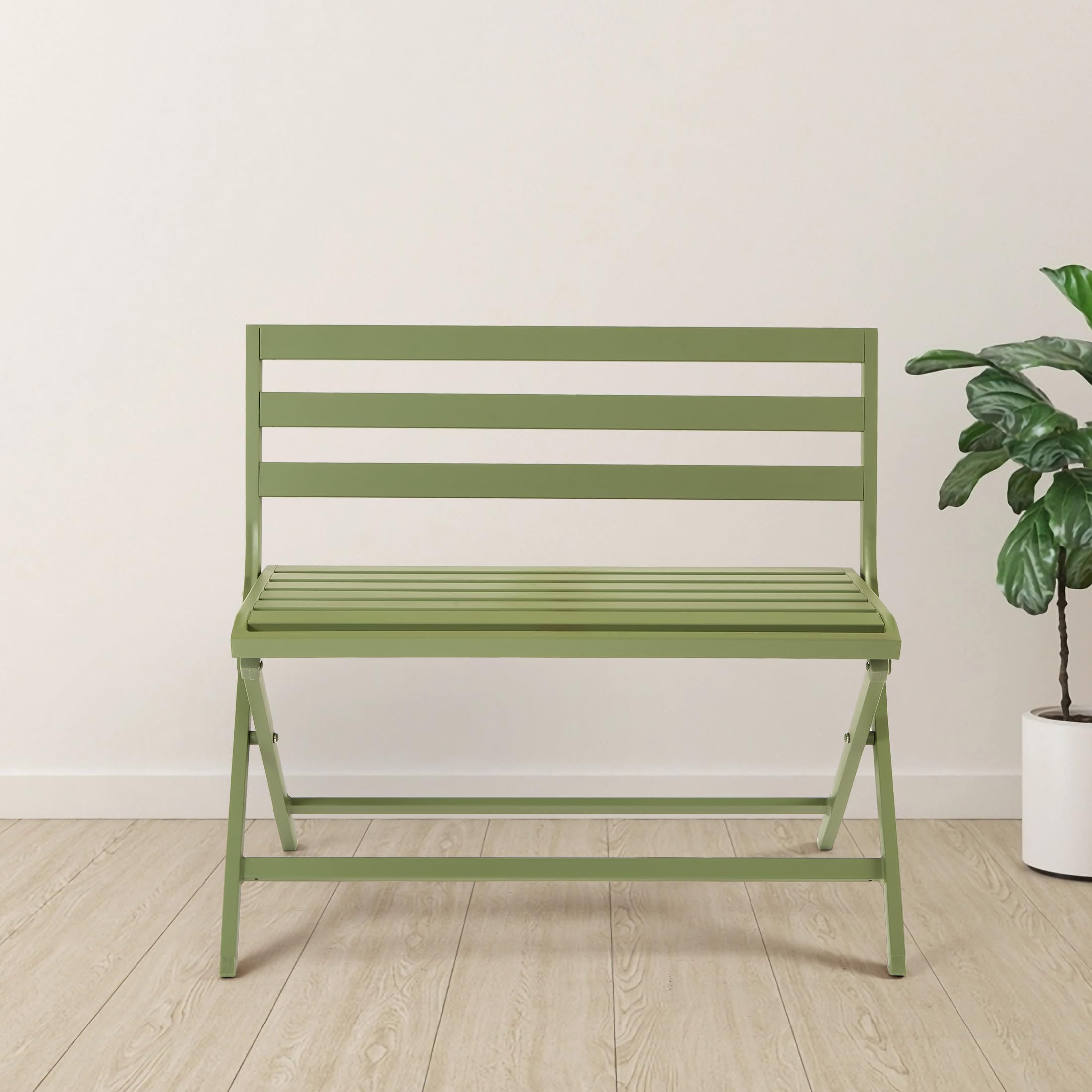 Outdoor Foldable Garden Bench, Powder Coated Aluminum Patio Porch Bench