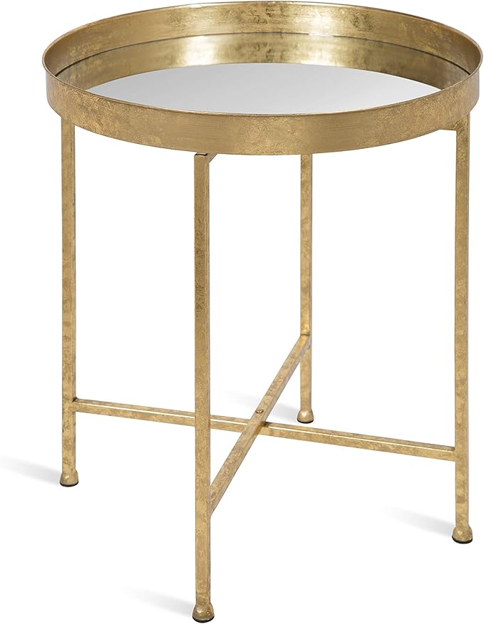 Celia Metal Foldable Round Accent Table, 18.25" x 18.25" x 22", Navy Surface