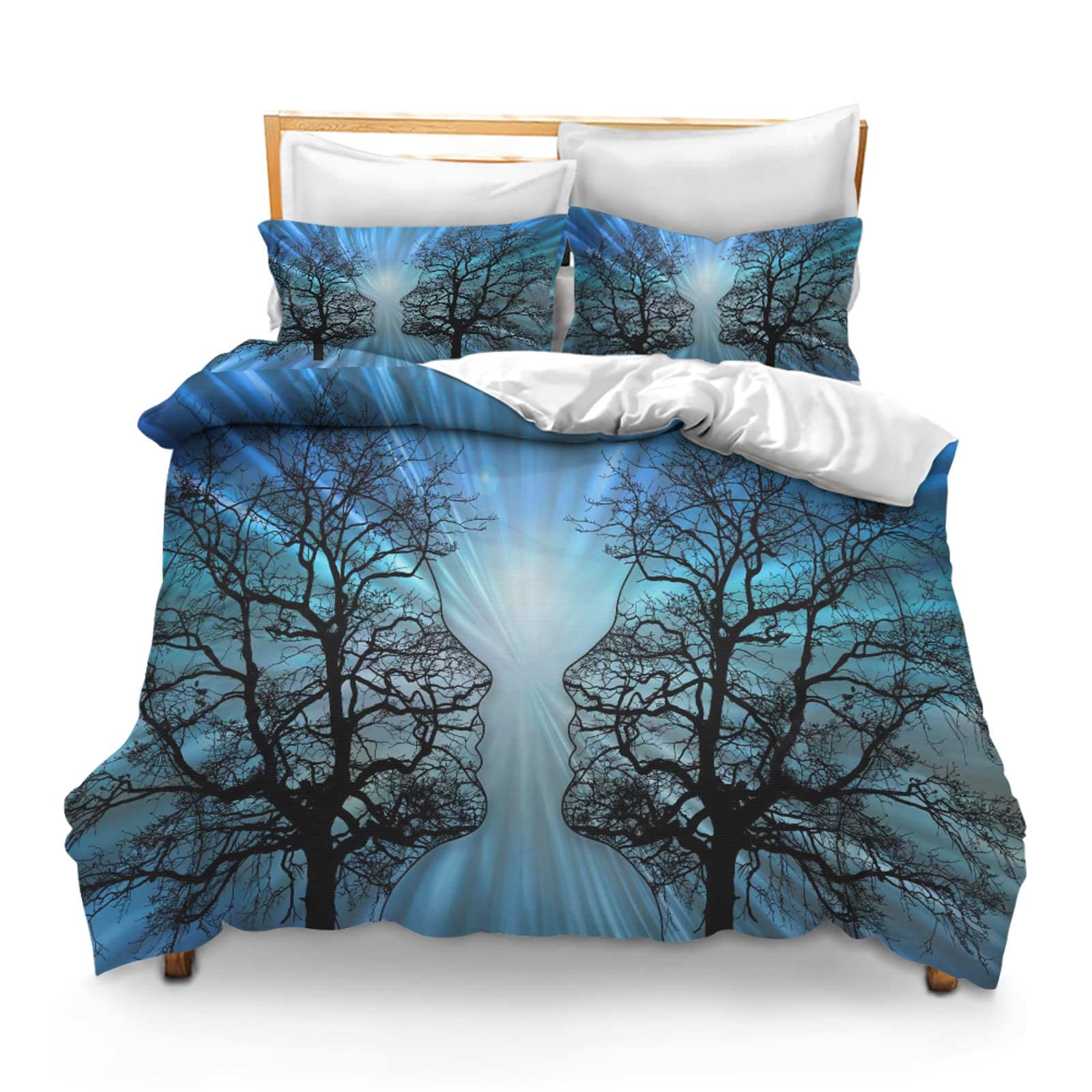 Printed Comforter Cover Set King Size Trees Faces Conversation Neural Brain Neural