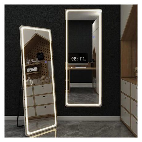 Full Length Bathroom Mirror with LED Lights 63" x 16" LED Standing Floor Mirror Wall Mounted Hanging Mirror White,Decor Mirror