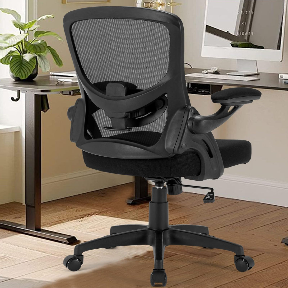 Ergonomic Mesh Office Chair, Comfy Desk Chair with Flip up Armrests, Swivel Computer