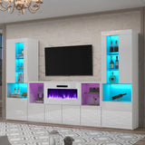 3 Piece Modern High Gloss Fireplace TV Stand + Bookcase Set for Living Room