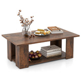 Rectangle Wood Center Table, 41" L 2-Tier Large Modern Tea Table w/Open Compartment,