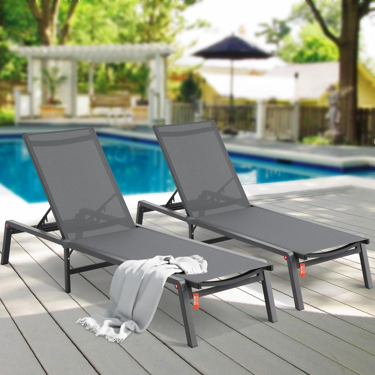 2 Pcs Chaise Lounge Chairs Outdoor, Aluminum Patio Lounge Chairs