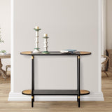 Black Metal Console Table with Rattan Decor, 2-Tier Entryway Table