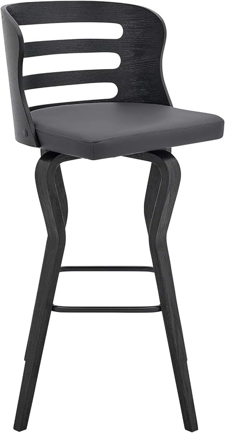 26" Swivel Gray Faux Leather and Black Wood Bar Stool