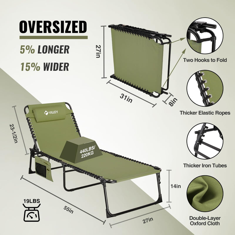 Oversize Chaise Lounge Outdoor, Heavy-Duty Folding Lounge Chair for Outside