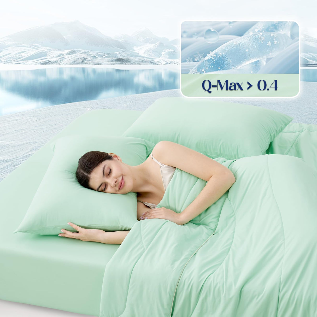 Queen Size Cooling Fitted Sheet with 2 Pillowcases, Q-Max > 0.4 Aerocool™ 3 PCS