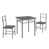 3-Piece Metal and Wood Indoor Modern Square Dining Table Furniture Set