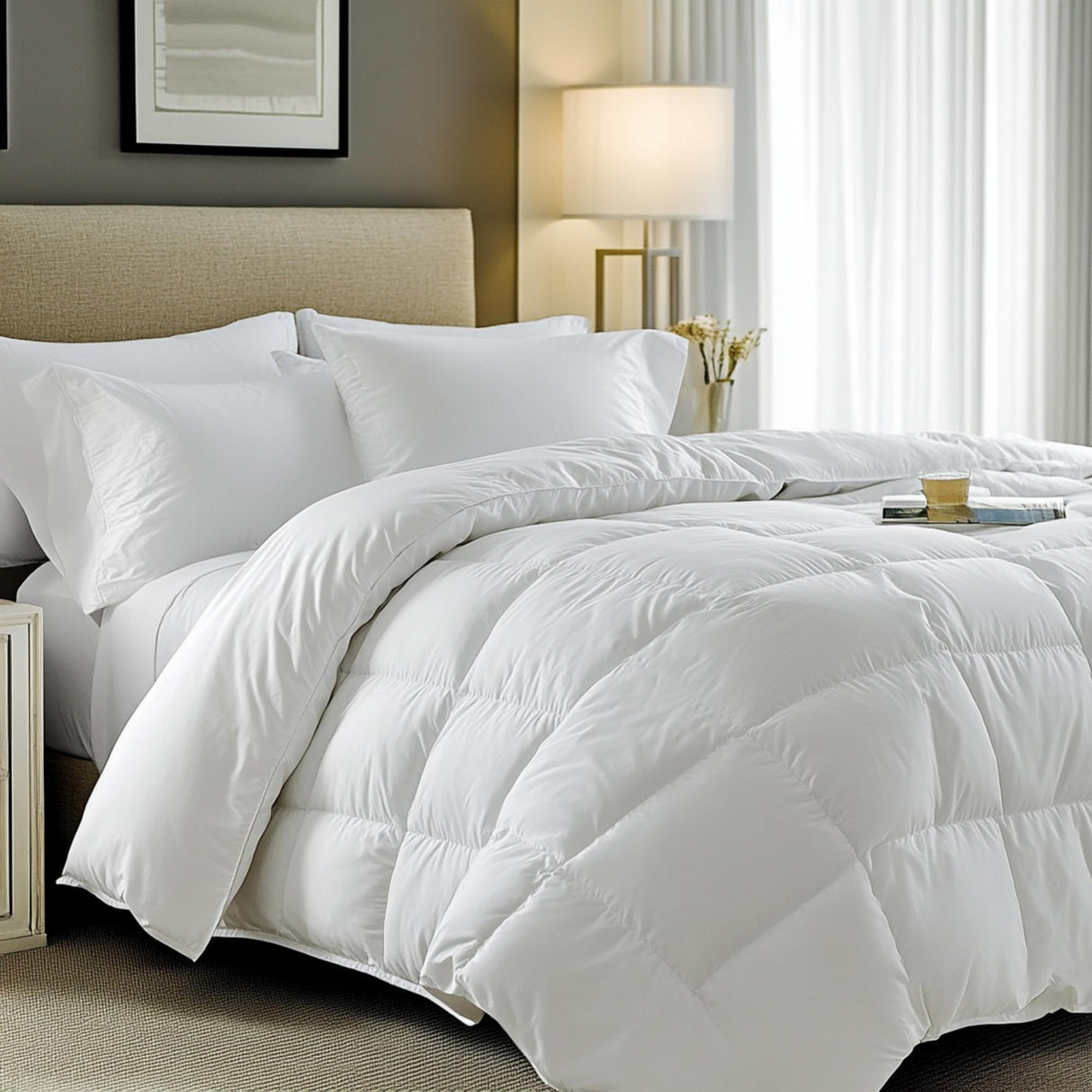 White Feather Down Fiber Comforter Queen Size, Hotel Collection Luxury Hypoallergenic
