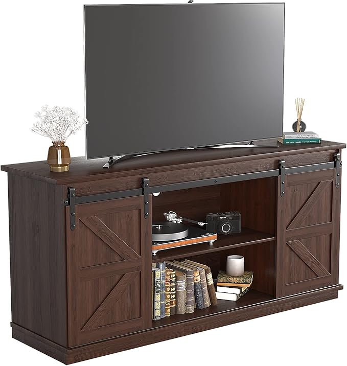 TV Stand for 65 Inch TV, Entertainment Center with Storage Cabinets and Sliding Barn Doors