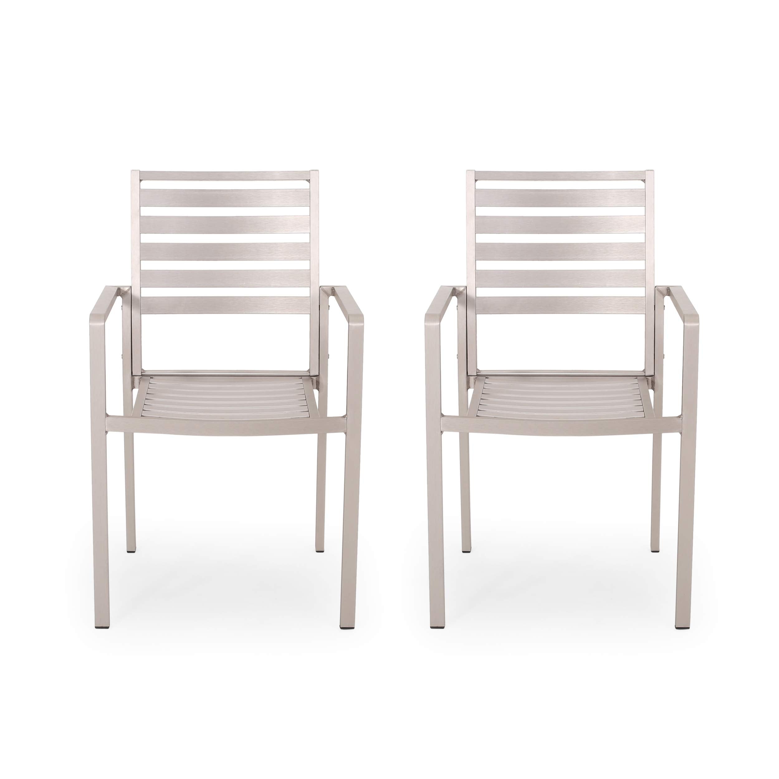 GDFStudio Outdoor Modern Aluminum Dining Chair (Set of 2), Silver