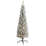 6ft. Flocked Pencil Artificial Christmas Tree with 300 Clear Lights and 438 Bendable