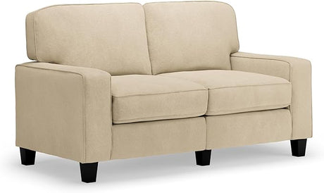 Serta Palisades 61" Track Arm Sofa, Easy Care Polyester, Soft Pillow Back, Pocket Coil Seat Cushions, Removable Covers, Loveseat or Couch for Small Spaces, Living Rooms or Bedrooms, Cream White